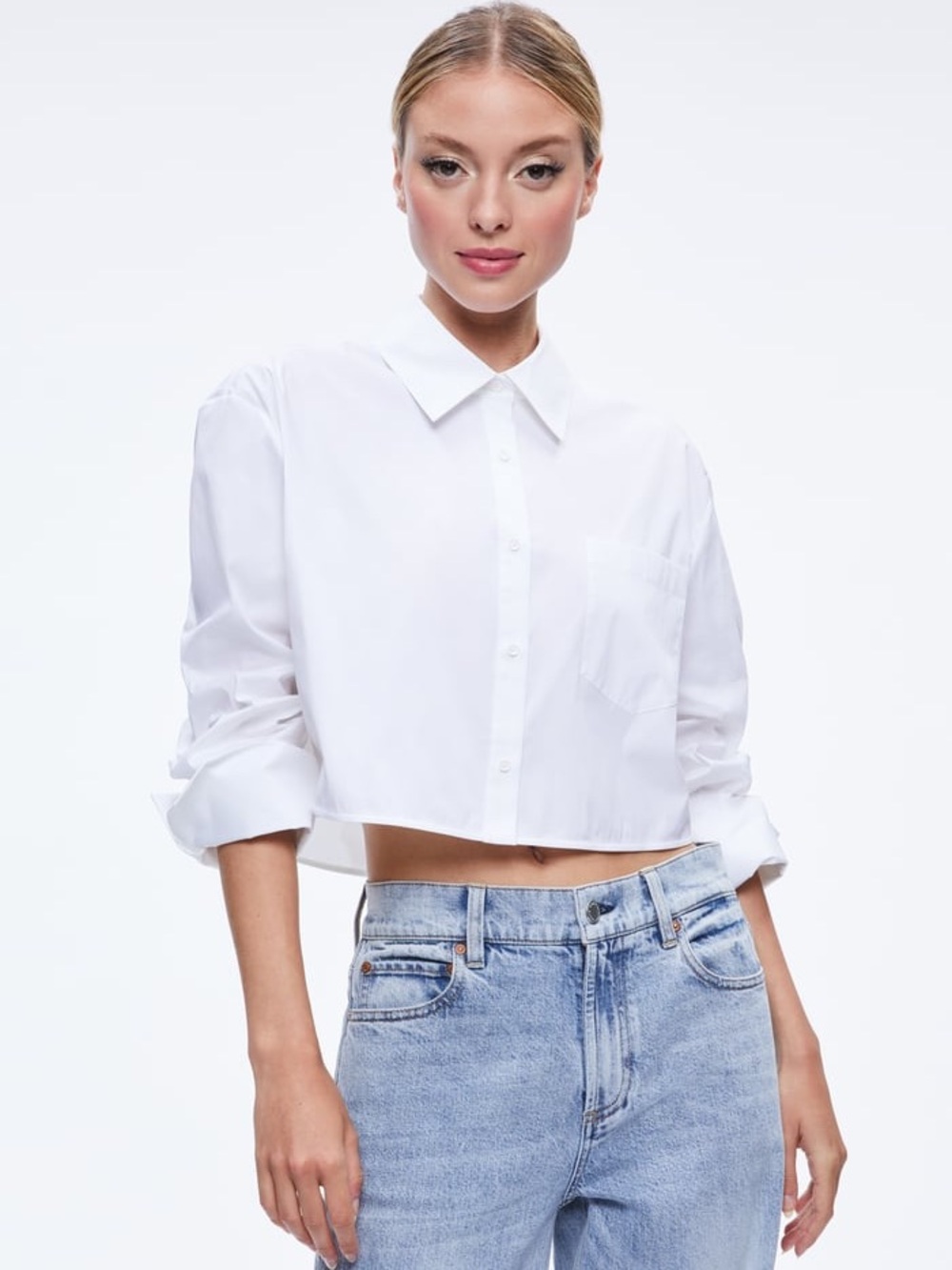 Alice + Olivia White FINELY CROPPED BUTTON DOWN Sz Small
